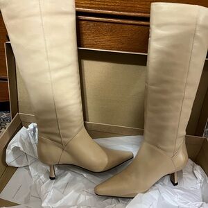 Anthropologie Leather Elegant Cream Knee-High Boots